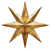 Elegant Golden Eight-Pointed Star with Metallic Texture and Sharp Elongated Points Isolated on Transparent Background png
