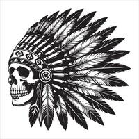 Skull Art with Native American Headdress Theme vector