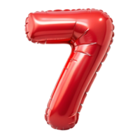 3D Red Balloon in the shape of number Seven isolated on transparent background png