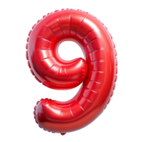 3D Red Balloon in the shape of number Nine isolated on transparent background png