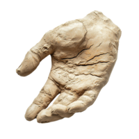 Artistic clay hand impression showcasing detailed textures and earthy tones on transparent background png