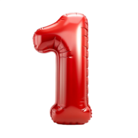 3D Red Balloon in the shape of number One isolated on transparent background png