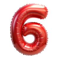 3D Red Balloon in the shape of number Six isolated on transparent background png