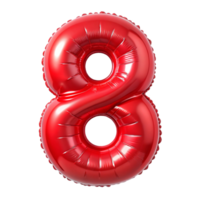 3D Red Balloon in the shape of number eight isolated on transparent background png