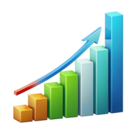 3d colorul chart bar with arrow up isolated on transparent background png