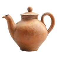 Beautiful Terracotta Teapot Featuring a Rounded Body and Curved Spout Isolated on Transparent Background png
