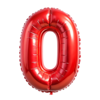 3D Red Balloon in the shape of number Zero isolated on transparent background png
