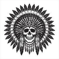 Artistic Skull Illustration Featuring Native American Style vector