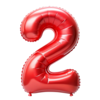 3D Red Balloon in the shape of number Two isolated on transparent background png