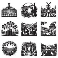 Winery Vineyard Scene Design Bundle for Creative Projects vector