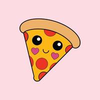 Smiling Kawaii Pizza Slice Cartoon Illustration Design vector