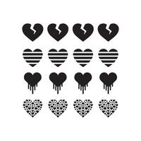 Heart Icon Collection with Broken, Striped, Dripping, and Patterned Styles Black Set vector