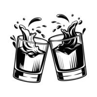 Elegant Whiskey Glass with Dynamic Whiskey Splash vector