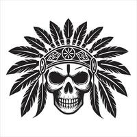 Skull Illustration Highlighting Native American Tradition vector