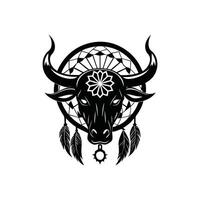 Rustic Bull Head Graphic with Intricate Detailing vector