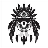Intricate Skull Design with Native Headdress Elements vector