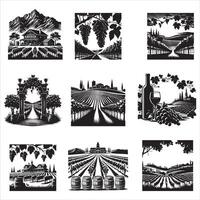 Rustic Vineyard Illustration Bundle for Unique Creations vector