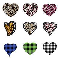 Leopard Print and Plaid Heart Design Bundle, Bold and Stylish Set vector