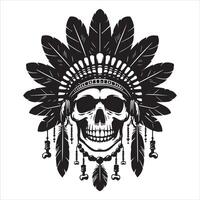 Powerful Skull Art with Native American Headdress Motif vector