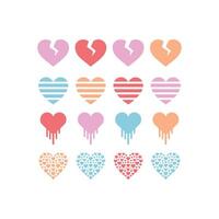 Multicolor Heart Icon Set, Broken, Striped, Dripping, and Patterned Heart Styles Art vector