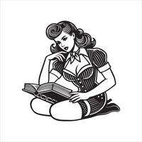 Vintage Pinup Librarian Enjoying a Good Read vector