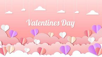 Valentine's Day design with paper-cut clouds and romantic decorations. vector