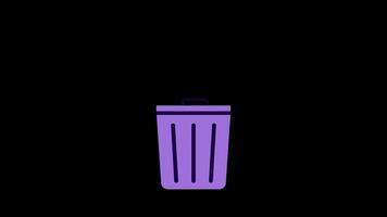 An animated illustration of a file being thrown into a purple trash can on a transparent background symbolizing deleting or cleaning files on a digital platform. Simple and modern design. video