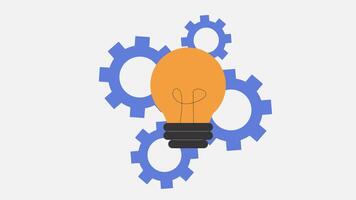 Animated illustration of a glowing light bulb surrounded by blue gears, symbolizing innovation, problem solving and teamwork. Perfect for business or creative themes. video
