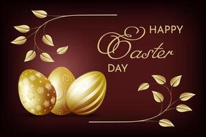 Easter Day Card With Golden Eggs vector