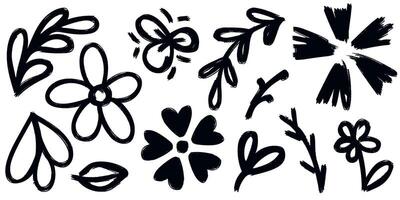 Monochrome grunge set of botanical elements vector