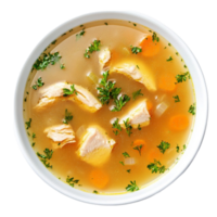 chicken soup with vegetables and herbs in a bowl on a transparent background png
