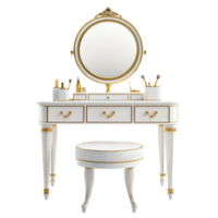 a dressing table with a mirror and stool transparent background. png