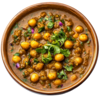 chickpeas in a brown sauce with cilantro and parsley on transparent background png