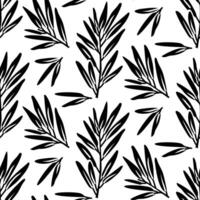 Pattern with rosemary branches. Culinary seasonings and spices, hand-drawn. repeating elements are branch and leaves. Black silhouette on a white. Seamless texture. Seasonings, spices, food additives vector