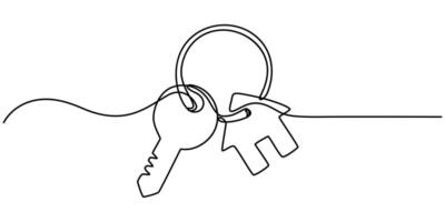 continuous one line Drawing of the house with the keys vector