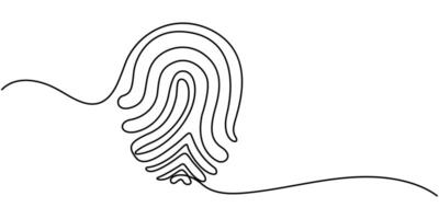 Fingerprint Continuous One Line Drawing icon on white background vector