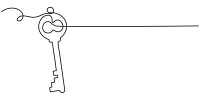 Continuous one line drawing of key vector