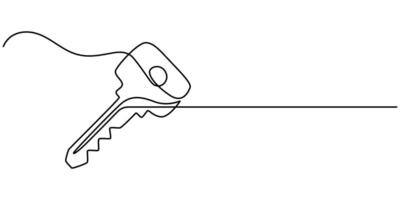One line drawing illustration of key Security concept continuous line art vector
