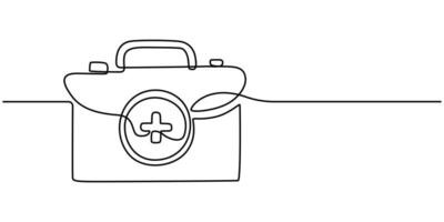 one continuous line drawing of first aid kit single line illustration isolated white background vector