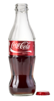 Empty glass bottle with Coca Cola png