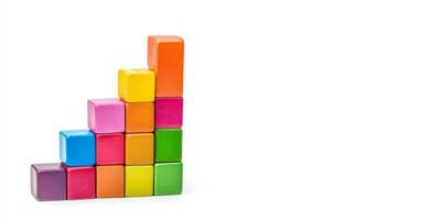 Brightly colored wooden blocks stack in a playful arrangement, forming a whimsical staircase. This creative display inspires children to explore their imagination and build unique structures photo
