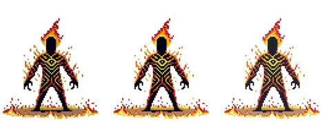 Hero of fire with blazing armour in a dynamic pose vector
