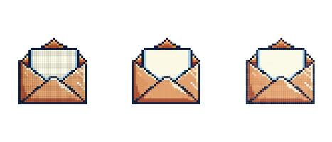 Pixelated image of an open envelope with a letter inside it vector