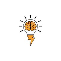 Creative Thinking Icon with Brain and Light Bulb in Orange vector