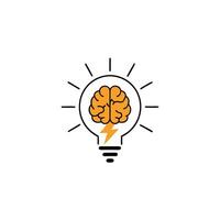 Brain Icon in the Shape of a Light Bulb with Orange Accent vector