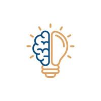 Modern Orange Light Bulb with Brain Symbol for Thought vector