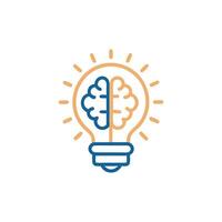 Creative Brain and Light Bulb Icon in Orange for Innovation vector