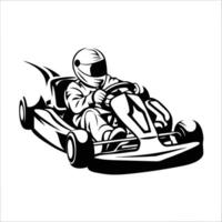 Black-and-White Illustration of Go-Kart Racing Action vector