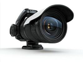 High tech security camera with a large lens and rain cover photo