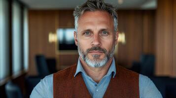 Portrait of a confident middle aged businessman in a modern office photo